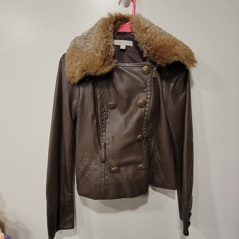 New York & Company Jacket With Faux Fur Trim Extra Small